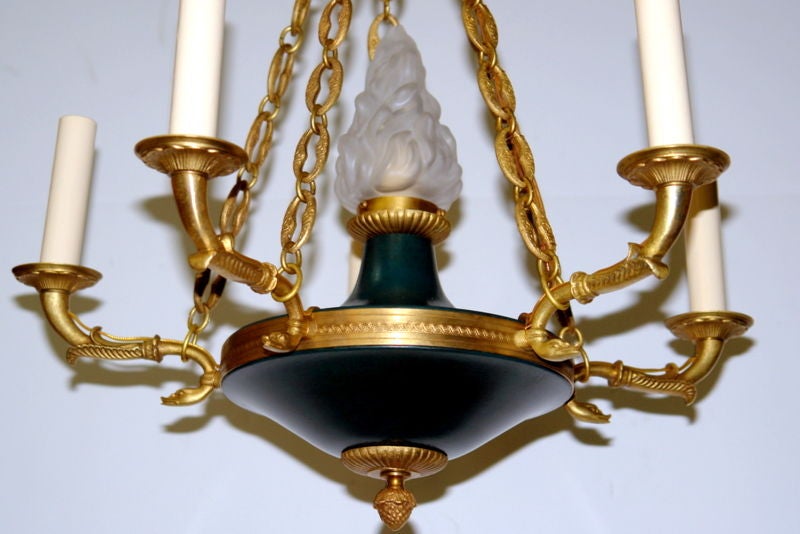 French Empire Style Chandelier with Glass Flame For Sale
