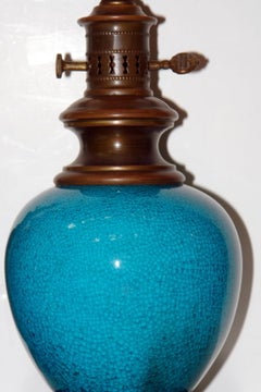 Pair of Turquoise Glazed Porcelain Lamps