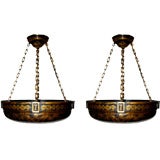Antique Pair of Bronze Pendant Light Fixtures