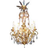 FRENCH ROCK CRYSTAL AND BRONZE CHANDELIER