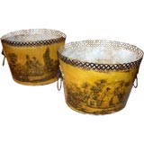 A PAIR OF YELLOW FRENCH TOLE CACHE POTS