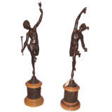 PAIR OF GRAND TOUR BRONZE AND MARBLE SCULPTURES