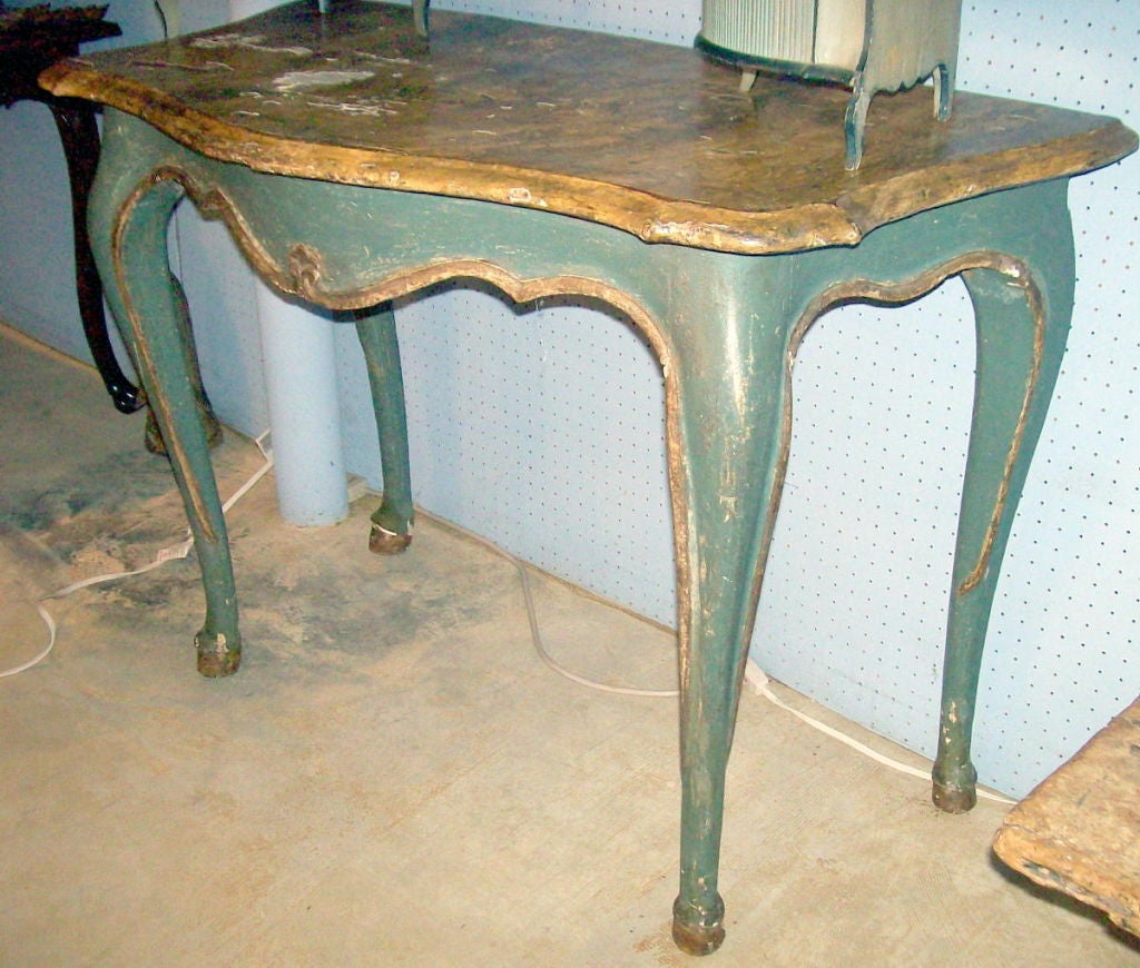 Rare 18th Century Venetian Console Table in original painted finish with faux marble top.
