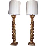 Pair of 19th Century Twisted Column Lamps