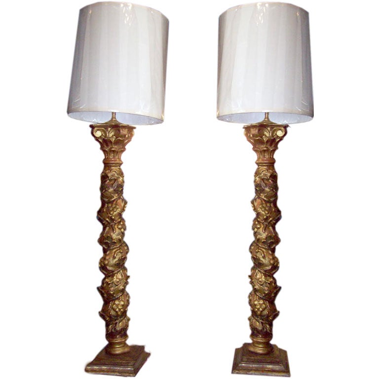Pair of 19th Century Twisted Column Lamps