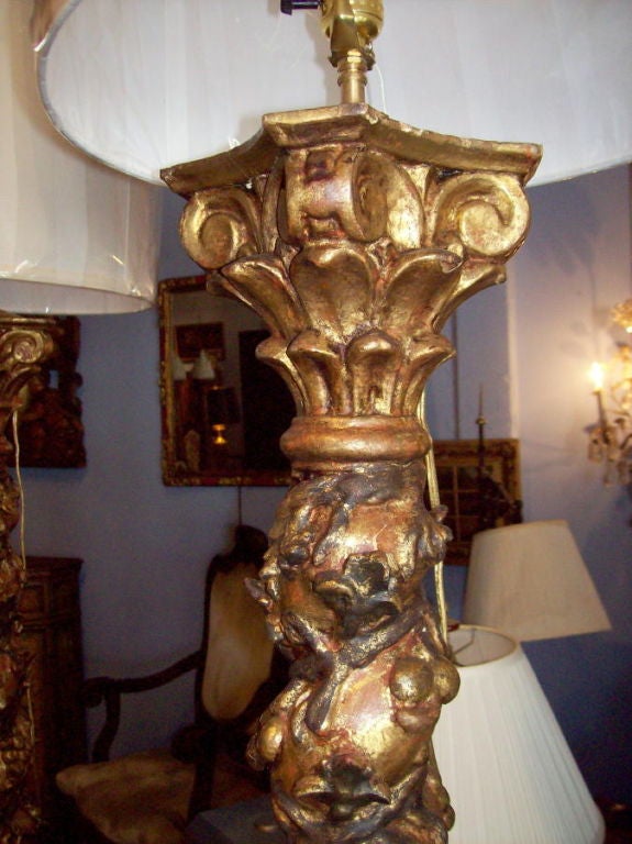 Italian Pair of 19th Century Twisted Column Lamps