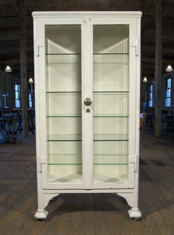 Vintage Metal & Glass Medical Cabinet. Inside Dimensions are 29 1/2
