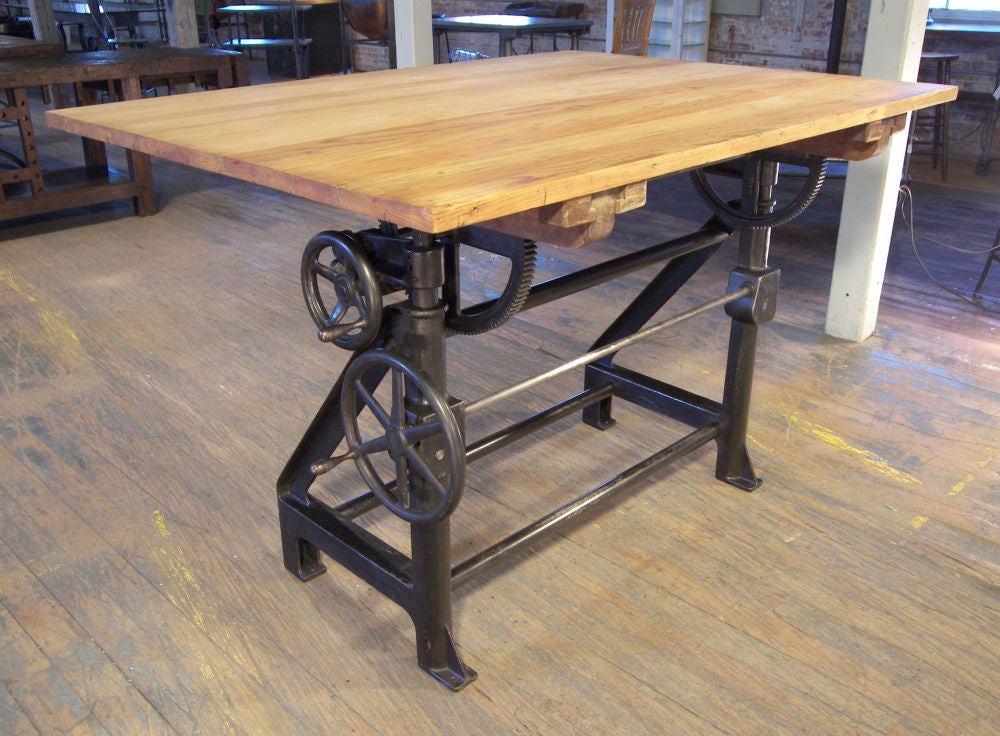 Industrial Cast Iron Drafting Table In Excellent Condition In Oakville, CT