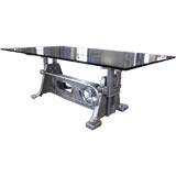 Adjustable Industrial Cast Iron & Glass Table Base