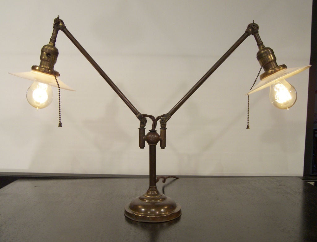 Double Bulb Milk Glass Desk Lamp