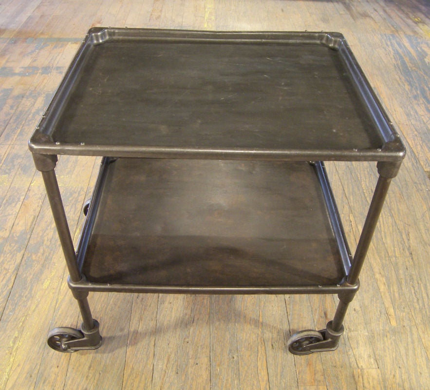 20th Century Vintage Industrial Two Tier Cart on Casters