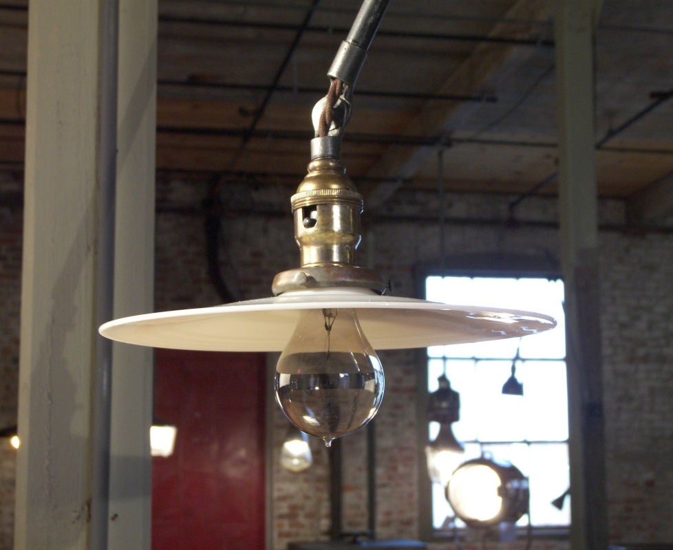 American Vintage Industrial OC White Ceiling Lamp w/ Milk Glass Shade