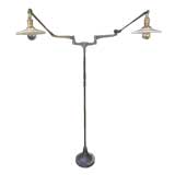 Vintage Industrial Double Arm Milk Glass Lamp/Light
