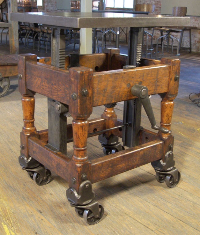 Vintage Industrial Wood & Steel Printer's Cart. Height is Adjustable from 32