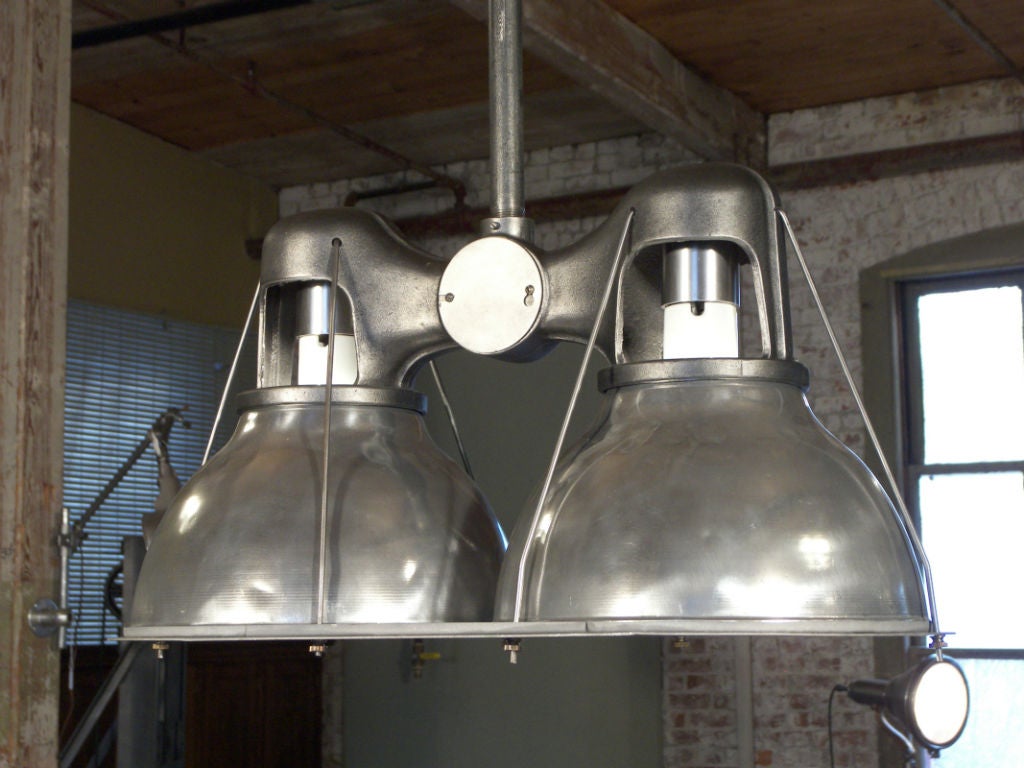Vintage Industrial Ceiling Double Holophane Light / Lamp