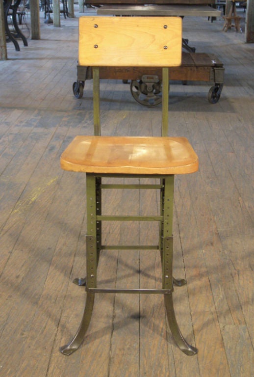 Vintage Industrial Wood & Metal Adjustable Stool