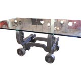 Unique Vintage Industrial Metal / Cast Iron Table Base Casters
