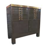 Vintage Industrial Metal & Brass Storage Cabinet