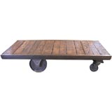 Industrial Wood & Cast Iron Cart / Coffeetable