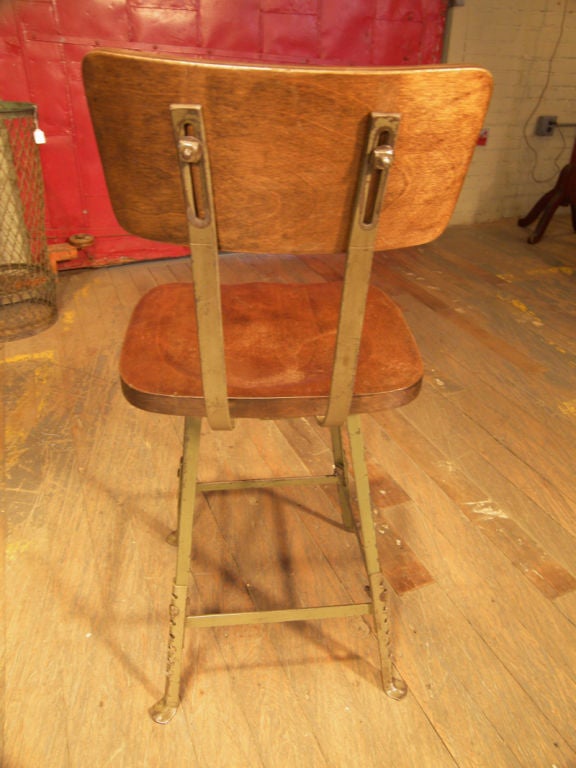 Mid-Century Modern Vintage Industrial Adjustable Wood Metal Steel Stool Chair