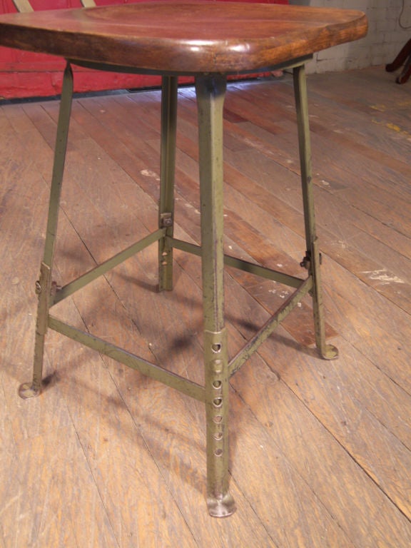 American Vintage Industrial Adjustable Wood Metal Steel Stool Chair
