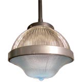 Vintage Industrial Glass Holophane Factory Ceiling Light / Lamp