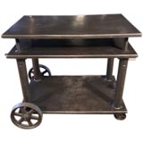 Vintage Industrial Adjustable Metal / Steel Rolling Cart / Table