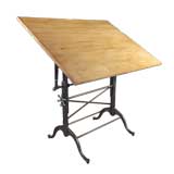 Vintage Wood & Cast Iron Adjustable Drafting Table