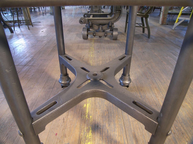 20th Century Vintage Industrial  Adjustable Metal Turtle Table on Casters