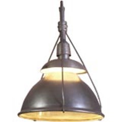 Industrial Vintage Metal & Glass Hanging Holophane Light 11