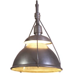 Industrial Vintage Metal and Glass Hanging Holophane Light
