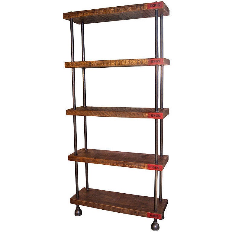 Industrial Shelving Storage Unit - Wood, Steel Pipe Cast Iron For Sale