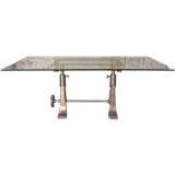 Vintage Industrial Cast Iron & Glass Adjustable Desk /Table Base