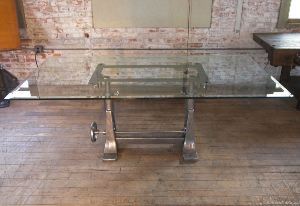 Cast Iron Adjustable Desk Base. Top Measures 39 1/2