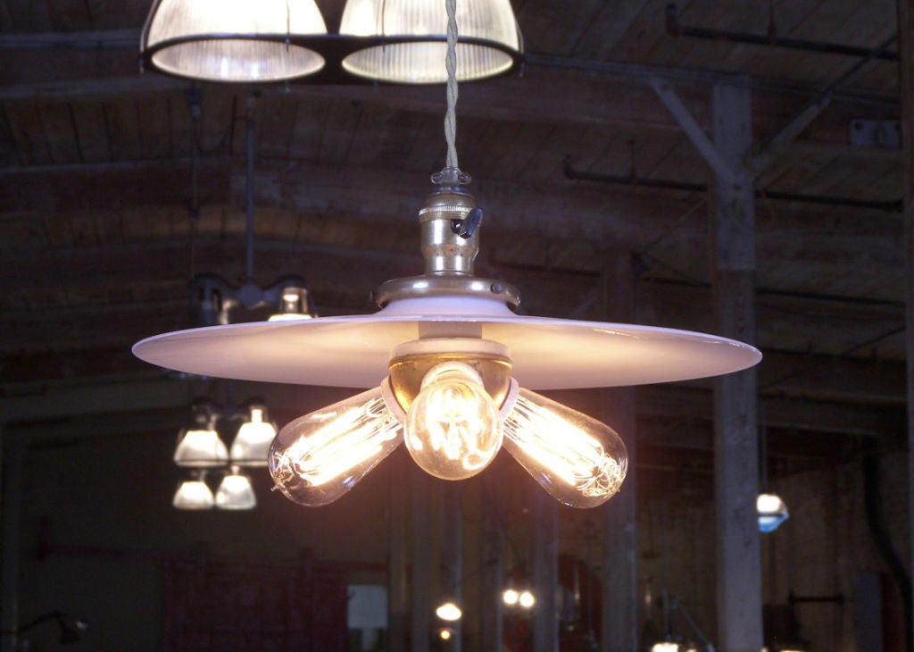 Vintage Industrial Hanging / Ceiling Milk Glass Lamp / Light