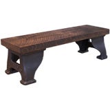 Vintage Industrial Wood & Cast Iron Bench / Foot Stool