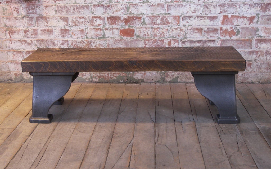Vintage Industrial Wood & Cast Iron Bench / Foot Stool