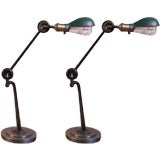 Pair of Vintage Industrial Cast Iron & Steel Desk Lamps