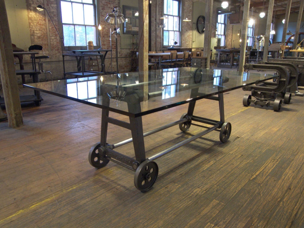 industrial dining table on wheels