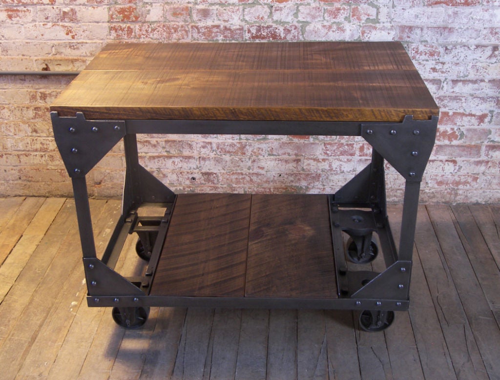 Industrial Wood & Metal Cart on Casters