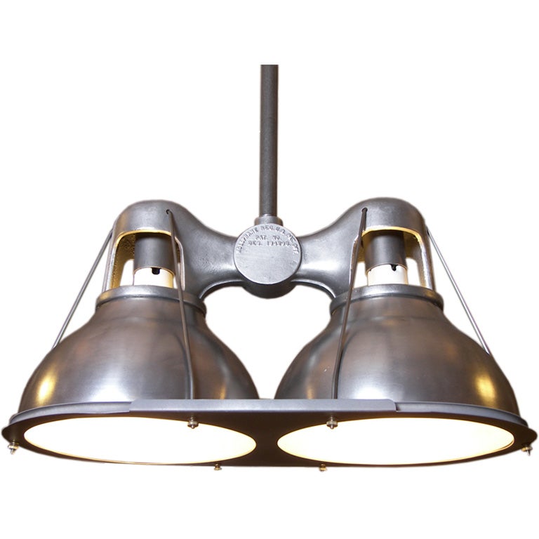 Vintage Industrial Double Holophane Light with Metal Shades