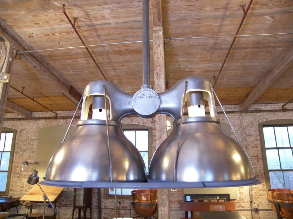 Vintage Industrial Double Holophane Light with Metal Shades 1