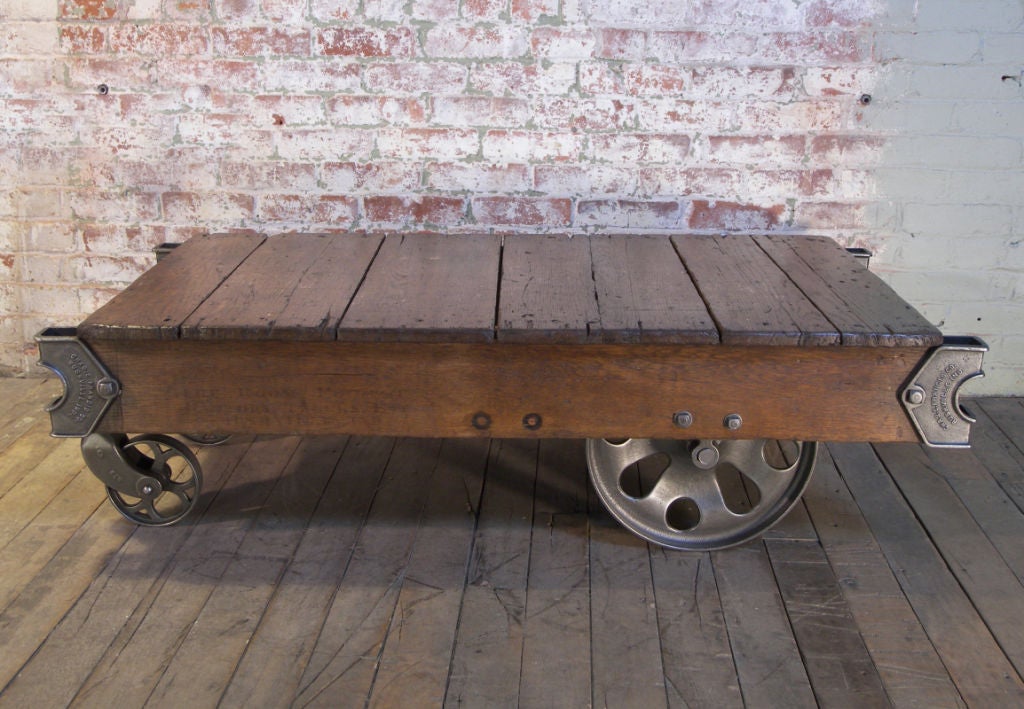 Vintage Industrial Cast Iron & Wood Rolling Table / Cart 1