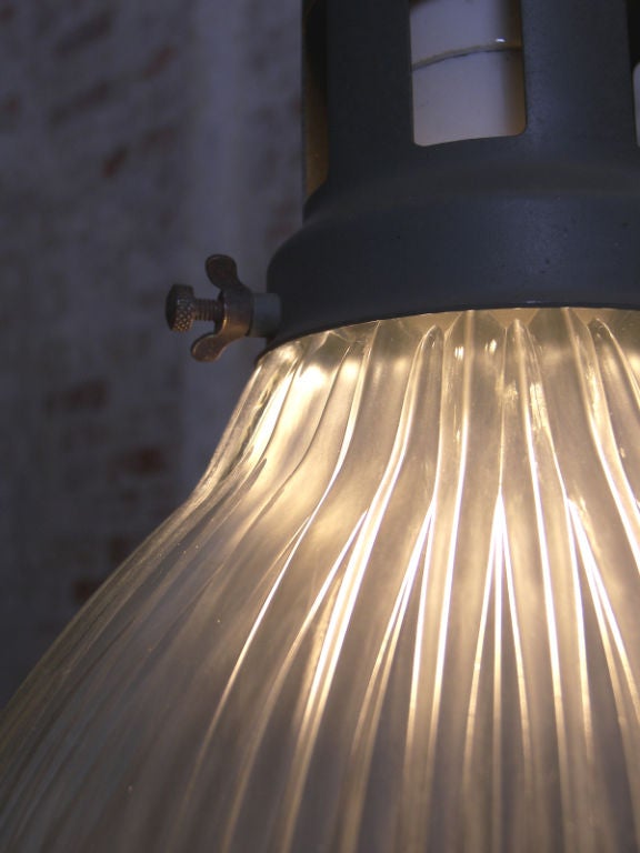 Vintage Glass Holophane Ceiling Pendant Hanging Lamp, Light 1