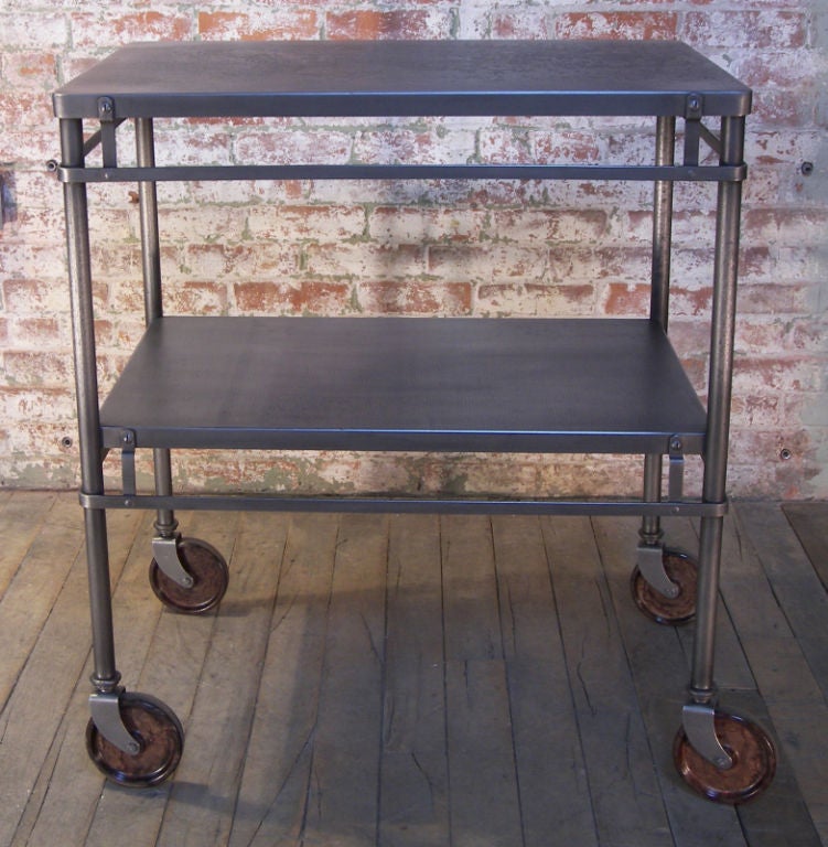 Vintage Industrial Two Tier Metal Rolling Cart with 5