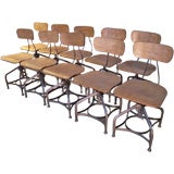 Set of Ten Vintage Bent Plywood Adjustable Toledo Chairs, Stools, Seating