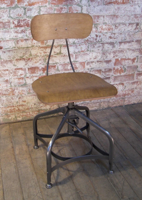 American Set of Ten Vintage Bent Plywood Adjustable Toledo Chairs, Stools, Seating