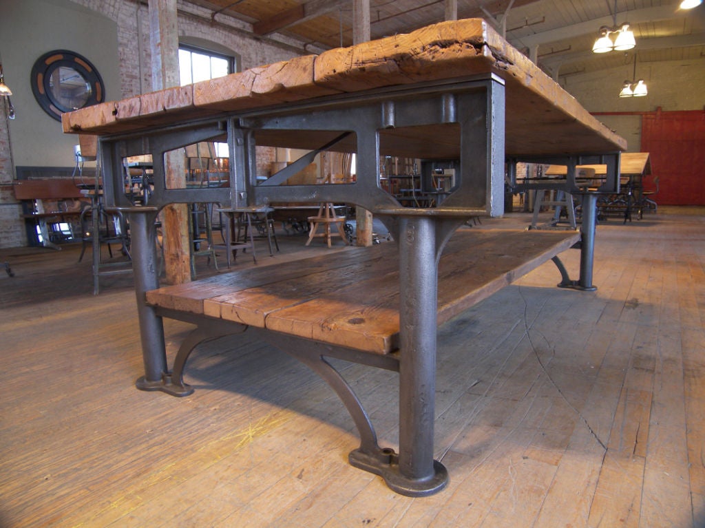 Vintage Industrial Cast Iron & Wood Display Work Bench Conference Dining Table 1