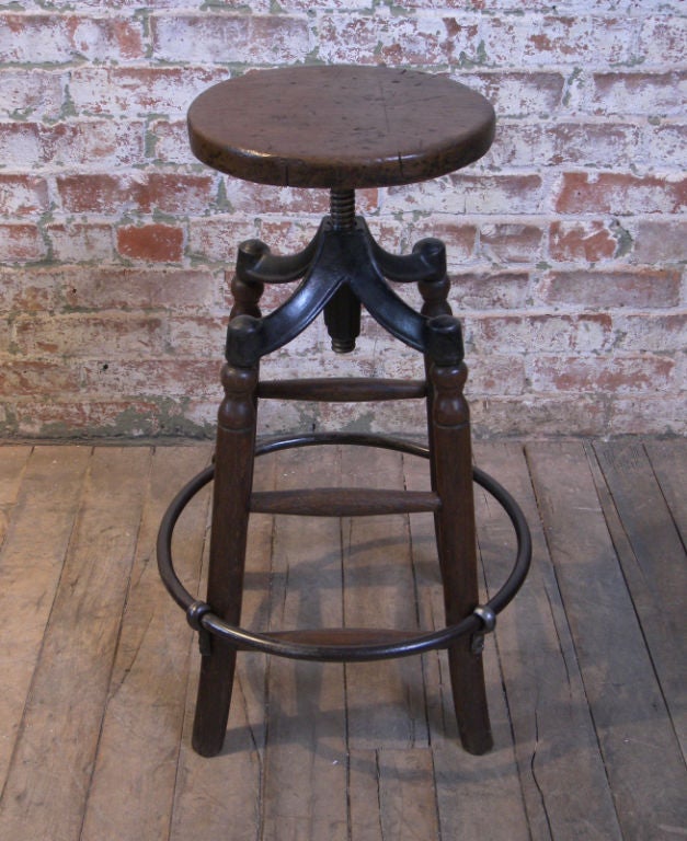 Vintage Industrial Wood & Cast Iron Stool