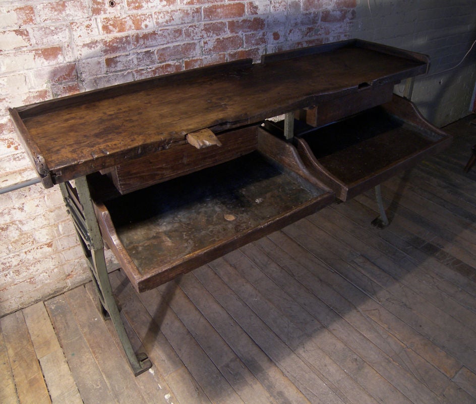 Vintage Industrial Cast Iron & Wood Jewelers Work Bench 1